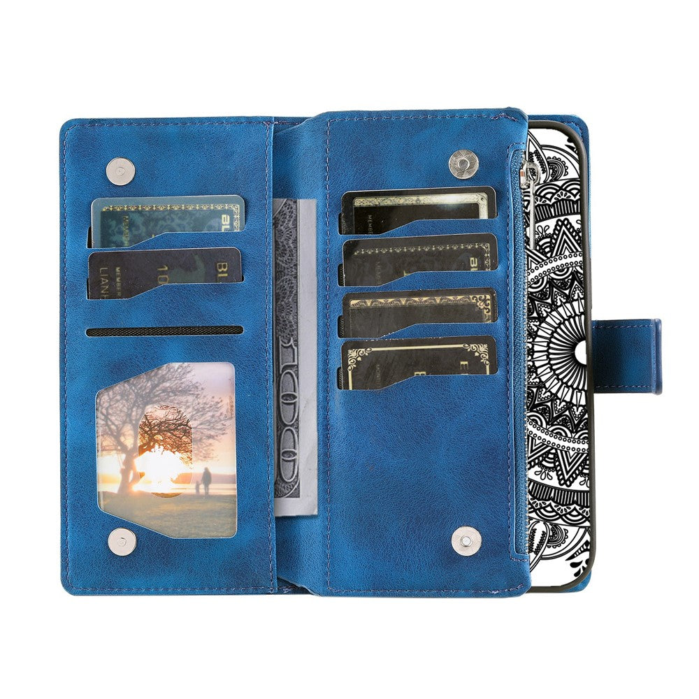 For Xiaomi Poco M8 Pro 5G / Redmi Note 15 Pro+ 5G (Global) Wallet Case Mandala Flower Pattern PU Leather Phone Cover with Wrist Strap - Blue
