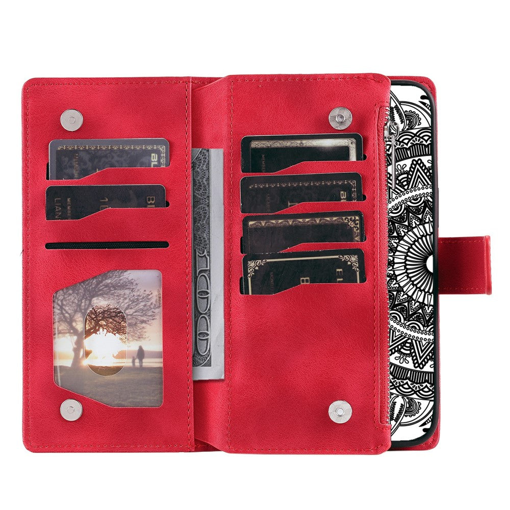 For Xiaomi Poco M8 Pro 5G / Redmi Note 15 Pro+ 5G (Global) Wallet Case Mandala Flower Pattern PU Leather Phone Cover with Wrist Strap - Rose