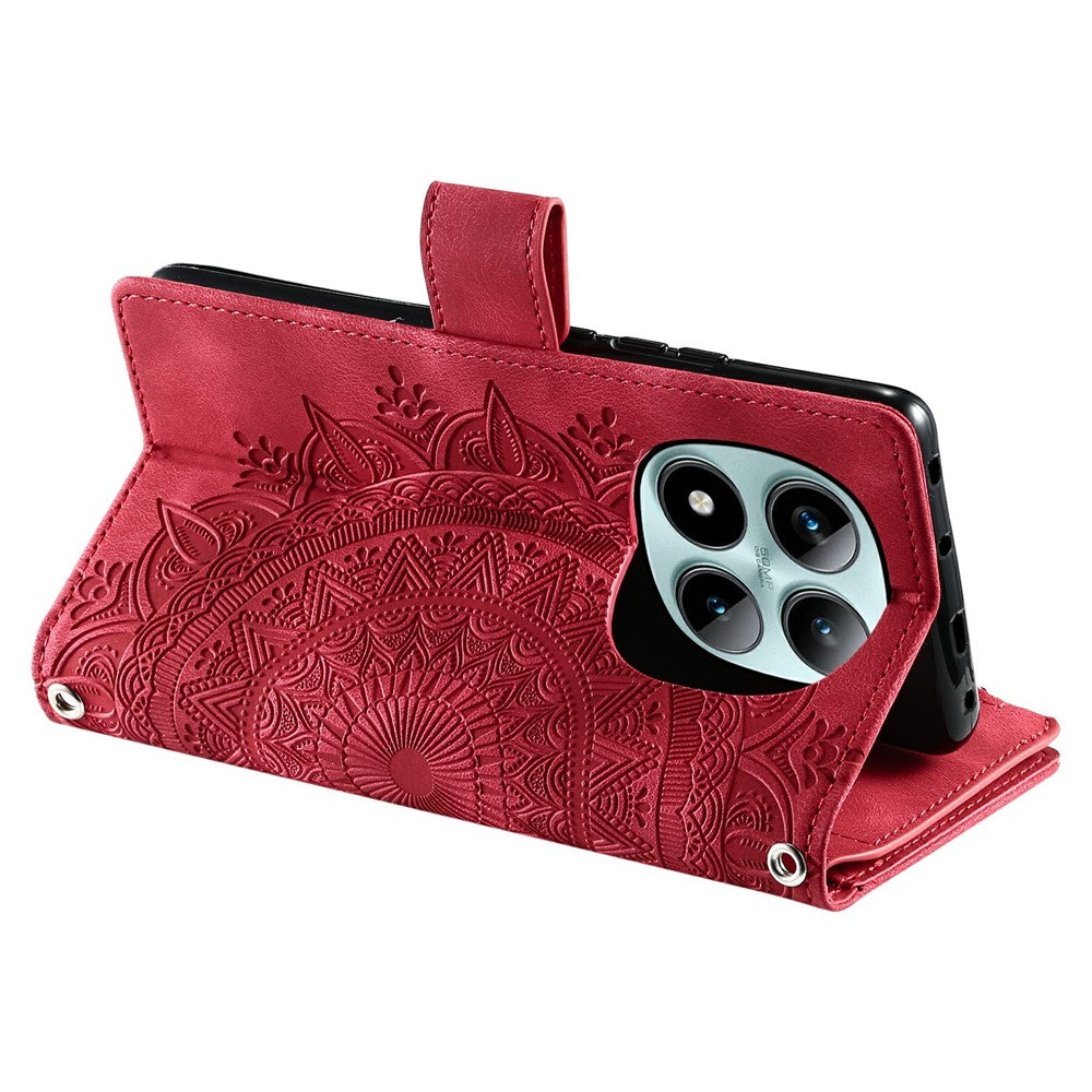 For Xiaomi Poco M8 Pro 5G / Redmi Note 15 Pro+ 5G (Global) Wallet Case Mandala Flower Pattern PU Leather Phone Cover with Wrist Strap - Rose