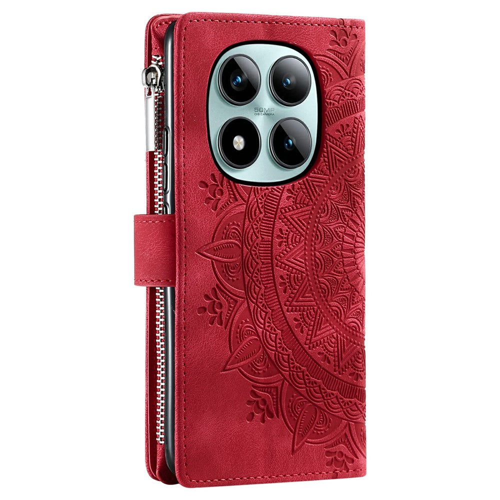 For Xiaomi Poco M8 Pro 5G / Redmi Note 15 Pro+ 5G (Global) Wallet Case Mandala Flower Pattern PU Leather Phone Cover with Wrist Strap - Rose