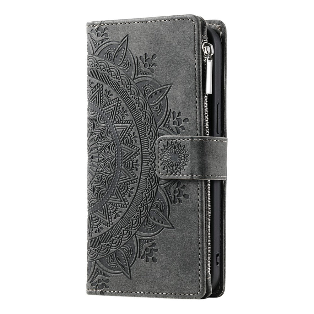 For Xiaomi Poco M8 Pro 5G / Redmi Note 15 Pro+ 5G (Global) Wallet Case Mandala Flower Pattern PU Leather Phone Cover with Wrist Strap - Grey