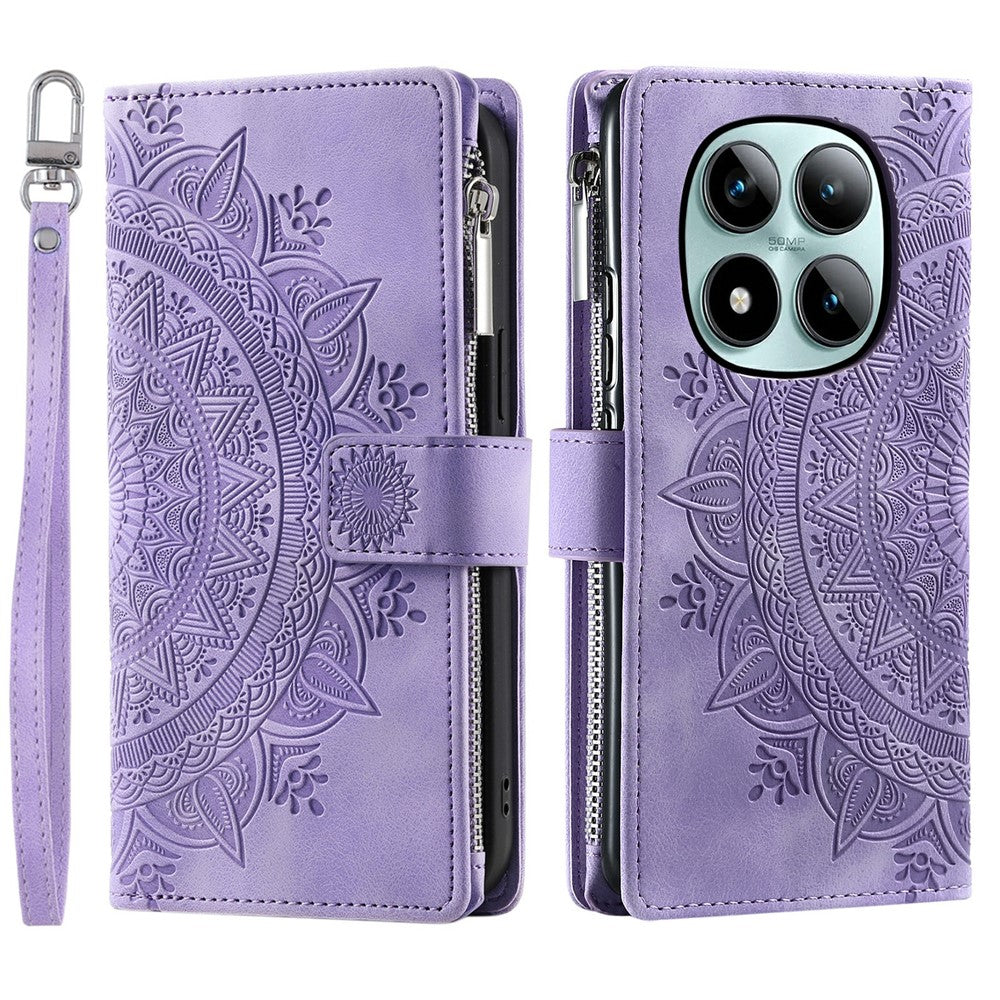 For Xiaomi Poco M8 Pro 5G / Redmi Note 15 Pro+ 5G (Global) Wallet Case Mandala Flower Pattern PU Leather Phone Cover with Wrist Strap - Purple