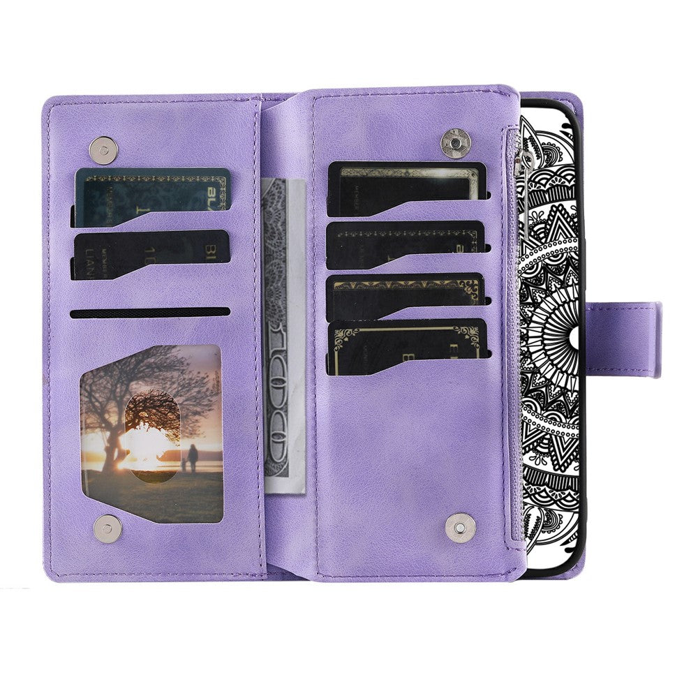 For Xiaomi Poco M8 Pro 5G / Redmi Note 15 Pro+ 5G (Global) Wallet Case Mandala Flower Pattern PU Leather Phone Cover with Wrist Strap - Purple