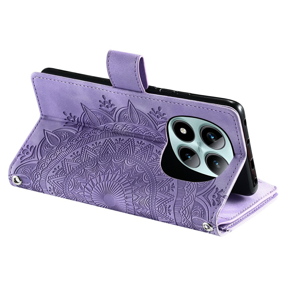 For Xiaomi Poco M8 Pro 5G / Redmi Note 15 Pro+ 5G (Global) Wallet Case Mandala Flower Pattern PU Leather Phone Cover with Wrist Strap - Purple