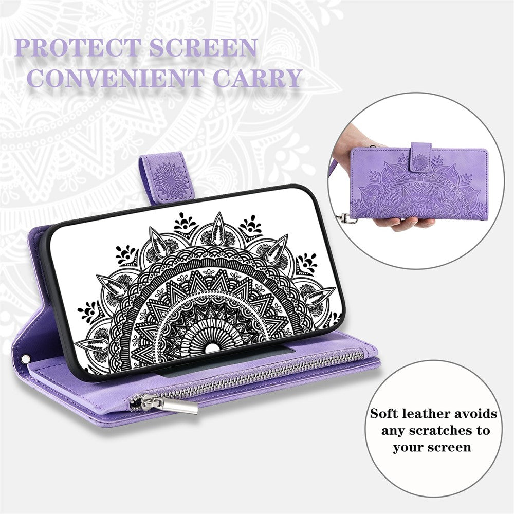 For Xiaomi Poco M8 Pro 5G / Redmi Note 15 Pro+ 5G (Global) Wallet Case Mandala Flower Pattern PU Leather Phone Cover with Wrist Strap - Purple