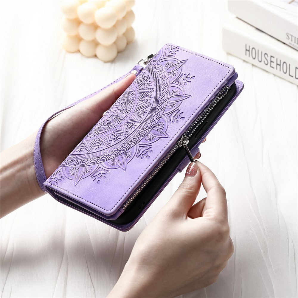 For Xiaomi Poco M8 Pro 5G / Redmi Note 15 Pro+ 5G (Global) Wallet Case Mandala Flower Pattern PU Leather Phone Cover with Wrist Strap - Purple