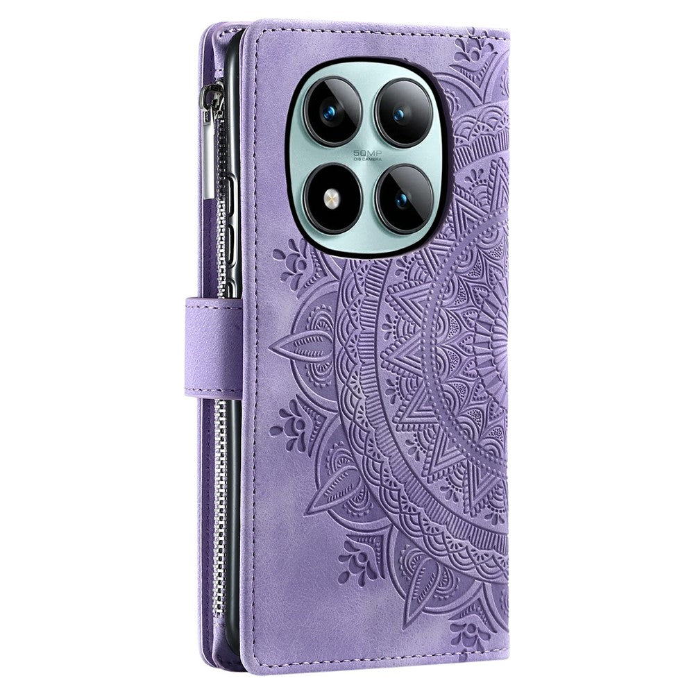 For Xiaomi Poco M8 Pro 5G / Redmi Note 15 Pro+ 5G (Global) Wallet Case Mandala Flower Pattern PU Leather Phone Cover with Wrist Strap - Purple