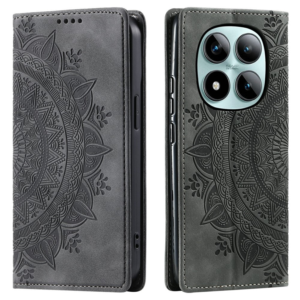 For Xiaomi Poco M8 Pro 5G / Redmi Note 15 Pro+ 5G (Global) Case Magnetic Closing Leather Phone Cover Pattern Imprinted - Grey