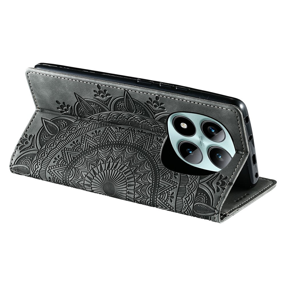 For Xiaomi Poco M8 Pro 5G / Redmi Note 15 Pro+ 5G (Global) Case Magnetic Closing Leather Phone Cover Pattern Imprinted - Grey
