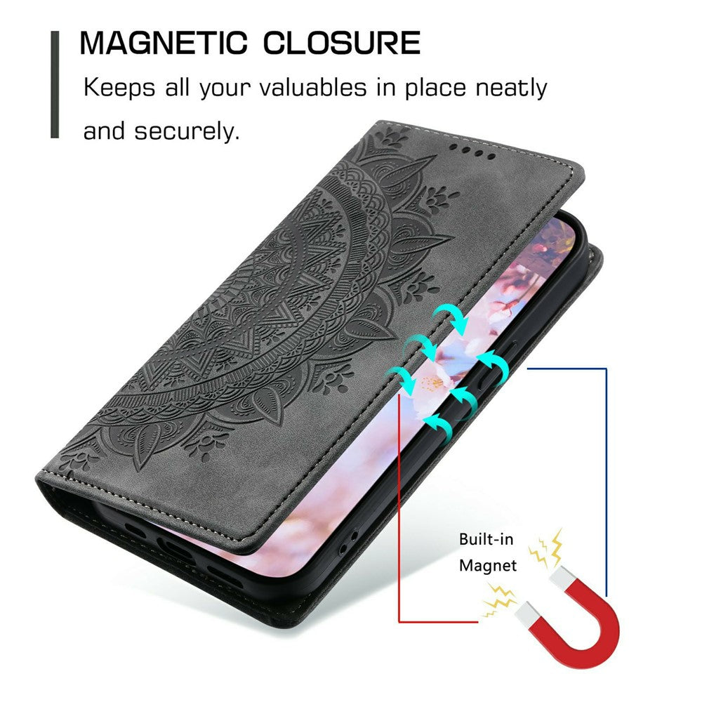 For Xiaomi Poco M8 Pro 5G / Redmi Note 15 Pro+ 5G (Global) Case Magnetic Closing Leather Phone Cover Pattern Imprinted - Grey