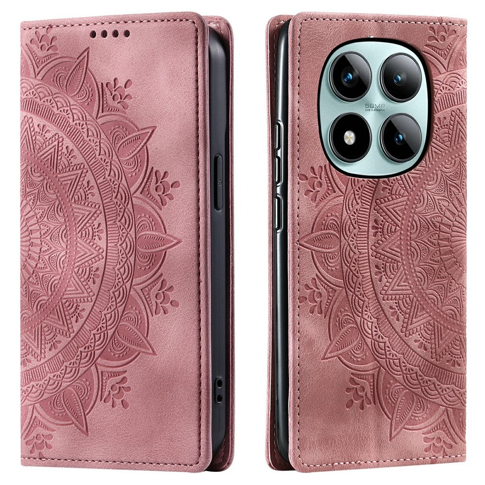 For Xiaomi Poco M8 Pro 5G / Redmi Note 15 Pro+ 5G (Global) Case Magnetic Closing Leather Phone Cover Pattern Imprinted - Rose Gold