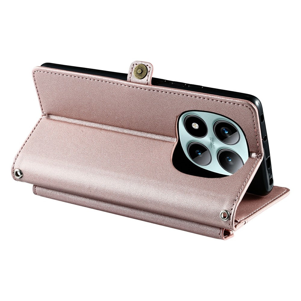 For Xiaomi Poco M8 Pro 5G / Redmi Note 15 Pro+ 5G (Global) Leather Case with Wrist Strap Wallet Stand Phone Cover - Rose Gold