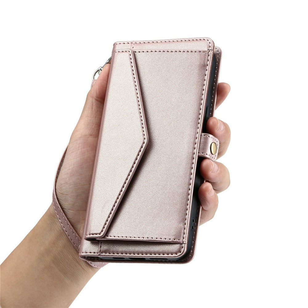 For Xiaomi Poco M8 Pro 5G / Redmi Note 15 Pro+ 5G (Global) Leather Case with Wrist Strap Wallet Stand Phone Cover - Rose Gold