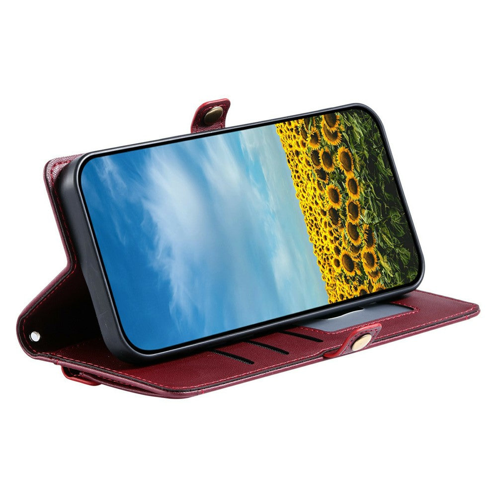 For Xiaomi Poco M8 Pro 5G / Redmi Note 15 Pro+ 5G (Global) Leather Case with Wrist Strap Wallet Stand Phone Cover - Wine Red