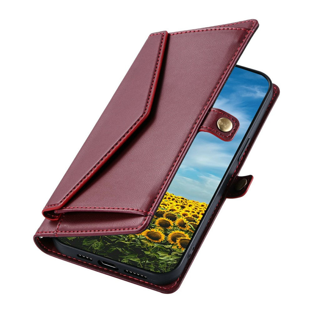 For Xiaomi Poco M8 Pro 5G / Redmi Note 15 Pro+ 5G (Global) Leather Case with Wrist Strap Wallet Stand Phone Cover - Wine Red