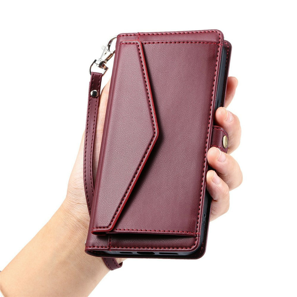 For Xiaomi Poco M8 Pro 5G / Redmi Note 15 Pro+ 5G (Global) Leather Case with Wrist Strap Wallet Stand Phone Cover - Wine Red