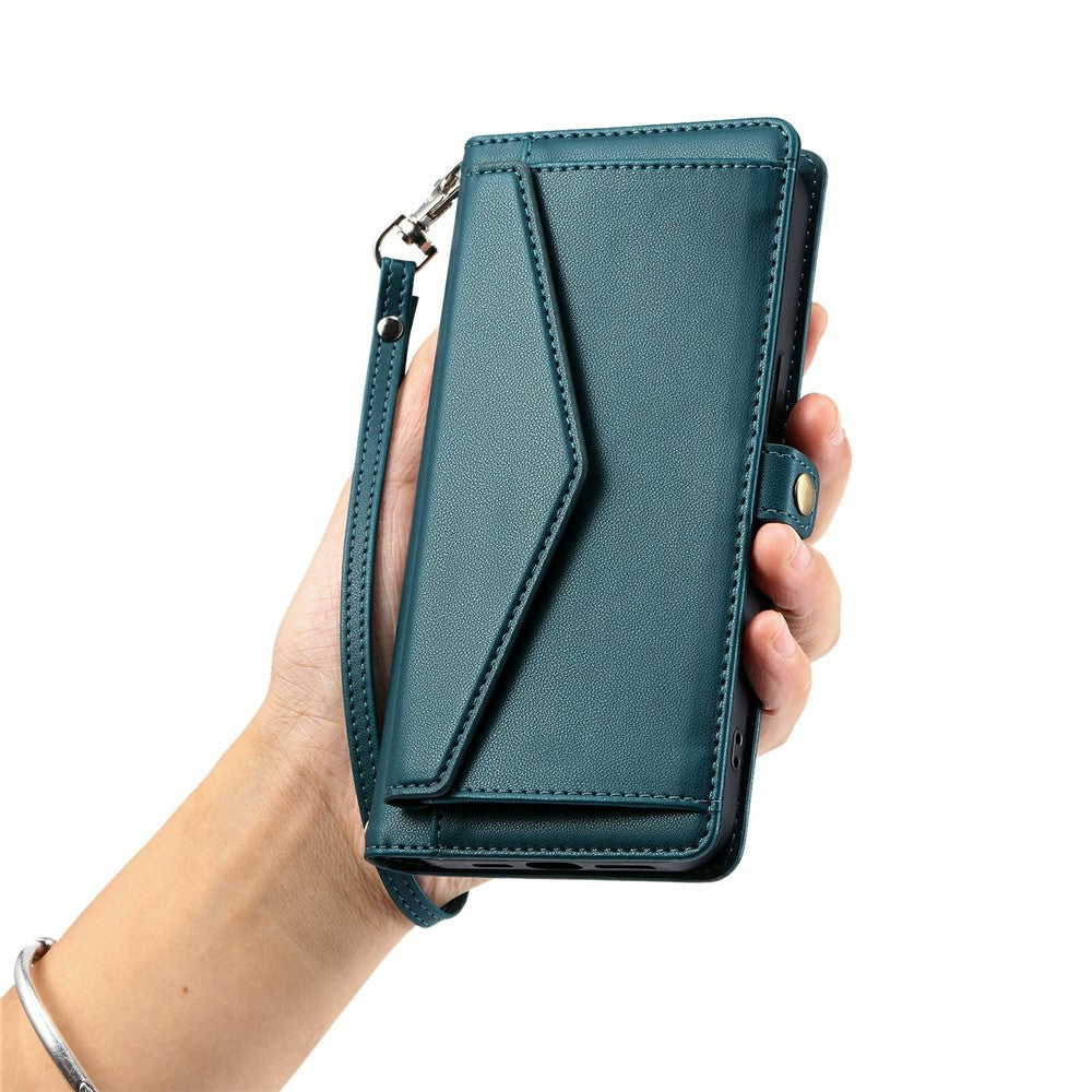 For Xiaomi Poco M8 Pro 5G / Redmi Note 15 Pro+ 5G (Global) Leather Case with Wrist Strap Wallet Stand Phone Cover - Blackish Green