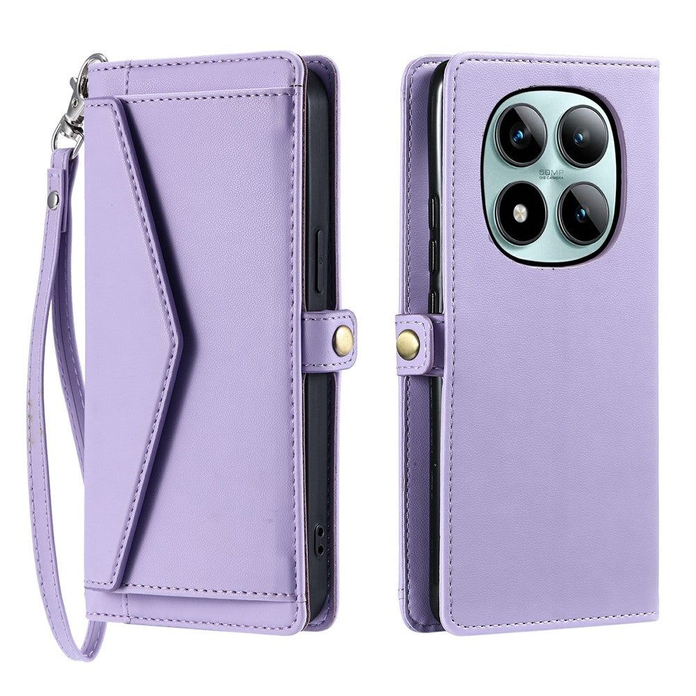 For Xiaomi Poco M8 Pro 5G / Redmi Note 15 Pro+ 5G (Global) Leather Case with Wrist Strap Wallet Stand Phone Cover - Purple