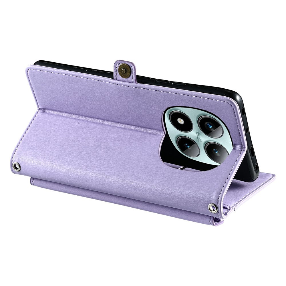 For Xiaomi Poco M8 Pro 5G / Redmi Note 15 Pro+ 5G (Global) Leather Case with Wrist Strap Wallet Stand Phone Cover - Purple
