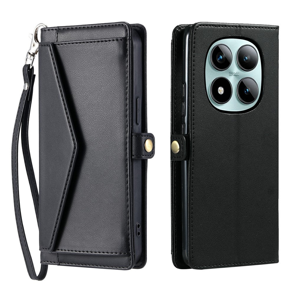 For Xiaomi Poco M8 Pro 5G / Redmi Note 15 Pro+ 5G (Global) Leather Case with Wrist Strap Wallet Stand Phone Cover - Black