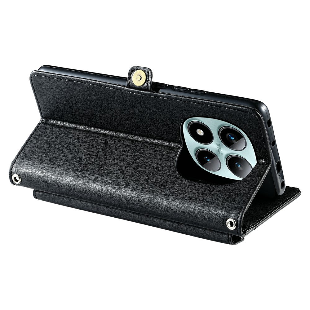 For Xiaomi Poco M8 Pro 5G / Redmi Note 15 Pro+ 5G (Global) Leather Case with Wrist Strap Wallet Stand Phone Cover - Black