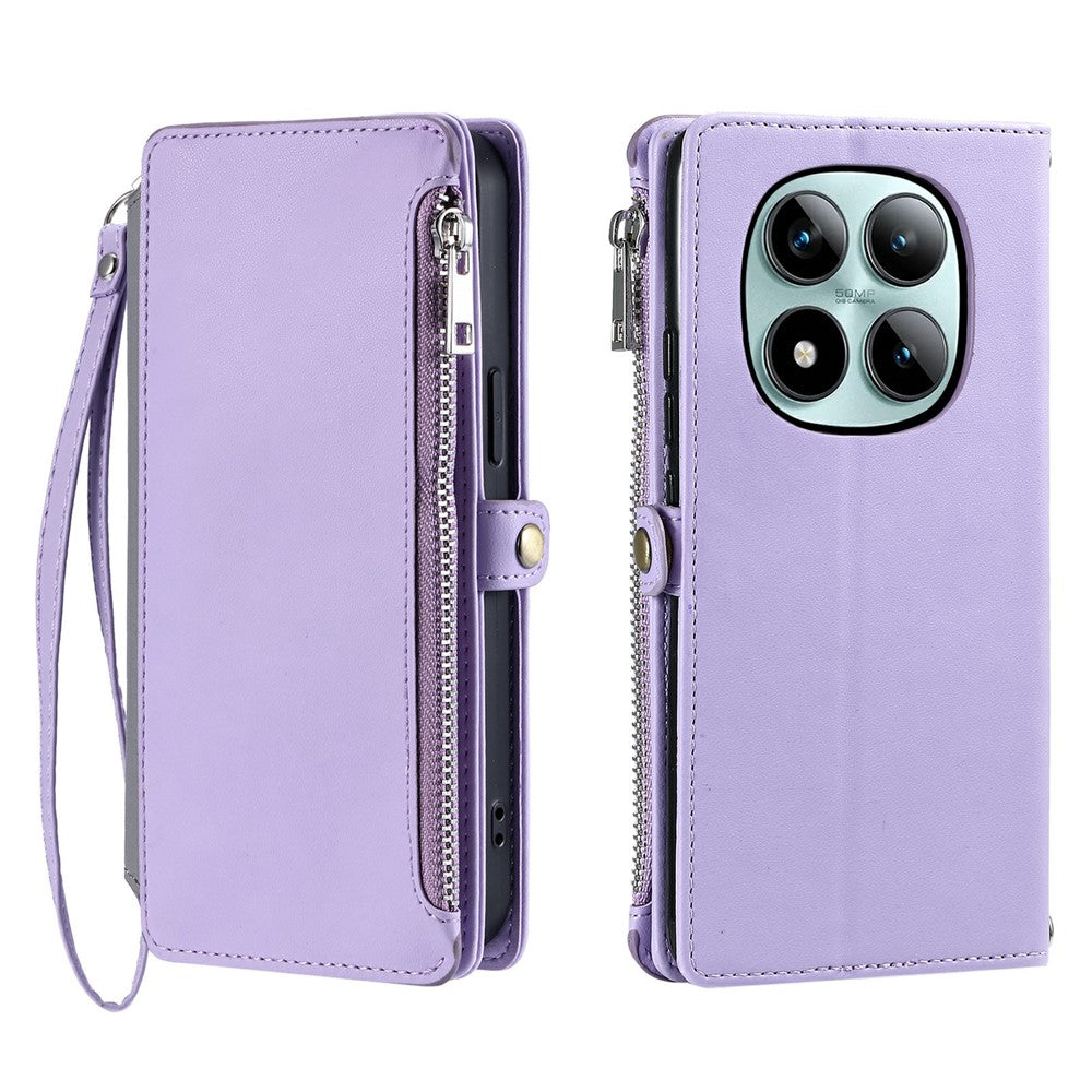 For Xiaomi Poco M8 Pro 5G / Redmi Note 15 Pro+ 5G (Global) Case TPU + PU Leather Wallet Phone Cover with Wrist Strap - Purple