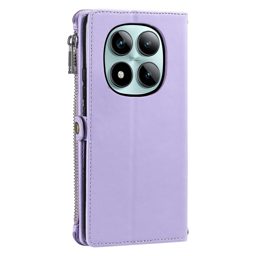 For Xiaomi Poco M8 Pro 5G / Redmi Note 15 Pro+ 5G (Global) Case TPU + PU Leather Wallet Phone Cover with Wrist Strap - Purple