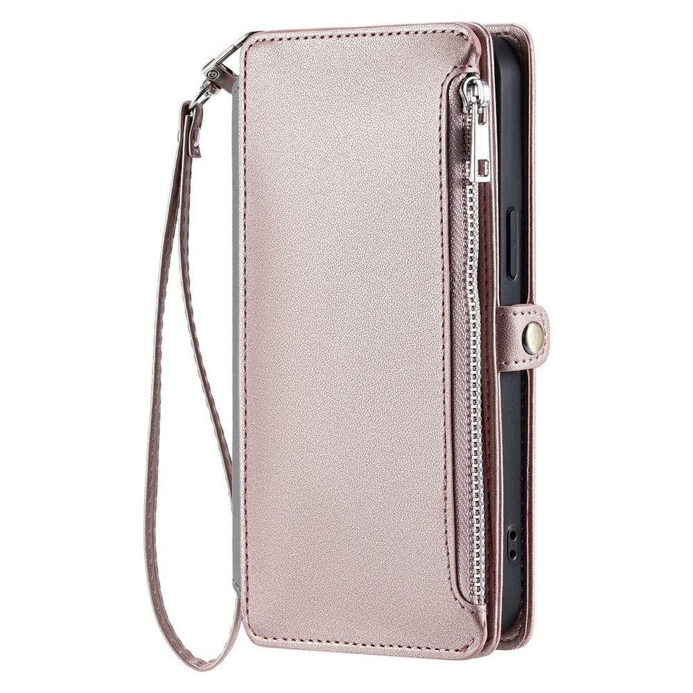For Xiaomi Poco M8 Pro 5G / Redmi Note 15 Pro+ 5G (Global) Case TPU + PU Leather Wallet Phone Cover with Wrist Strap - Rose Gold