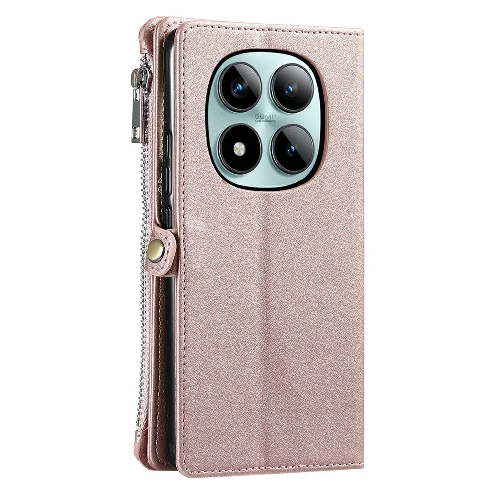 For Xiaomi Poco M8 Pro 5G / Redmi Note 15 Pro+ 5G (Global) Case TPU + PU Leather Wallet Phone Cover with Wrist Strap - Rose Gold