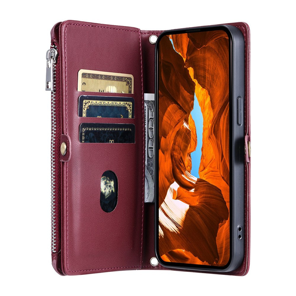 For Xiaomi Poco M8 Pro 5G / Redmi Note 15 Pro+ 5G (Global) Case TPU + PU Leather Wallet Phone Cover with Wrist Strap - Wine Red