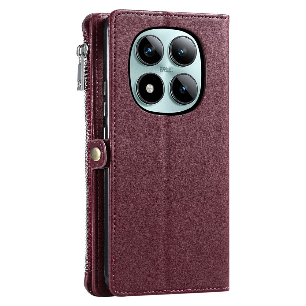 For Xiaomi Poco M8 Pro 5G / Redmi Note 15 Pro+ 5G (Global) Case TPU + PU Leather Wallet Phone Cover with Wrist Strap - Wine Red