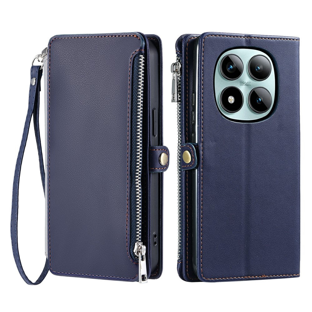 For Xiaomi Poco M8 Pro 5G / Redmi Note 15 Pro+ 5G (Global) Case TPU + PU Leather Wallet Phone Cover with Wrist Strap - Blue
