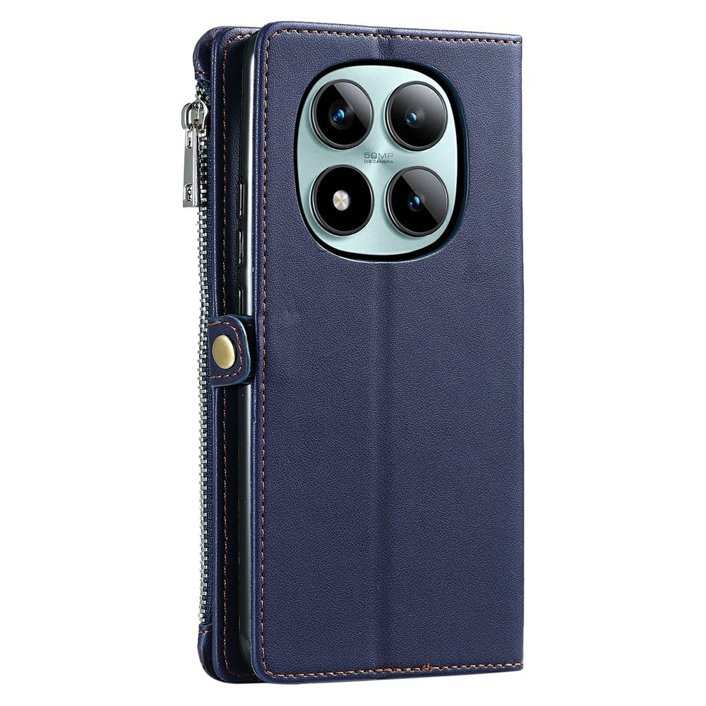 For Xiaomi Poco M8 Pro 5G / Redmi Note 15 Pro+ 5G (Global) Case TPU + PU Leather Wallet Phone Cover with Wrist Strap - Blue