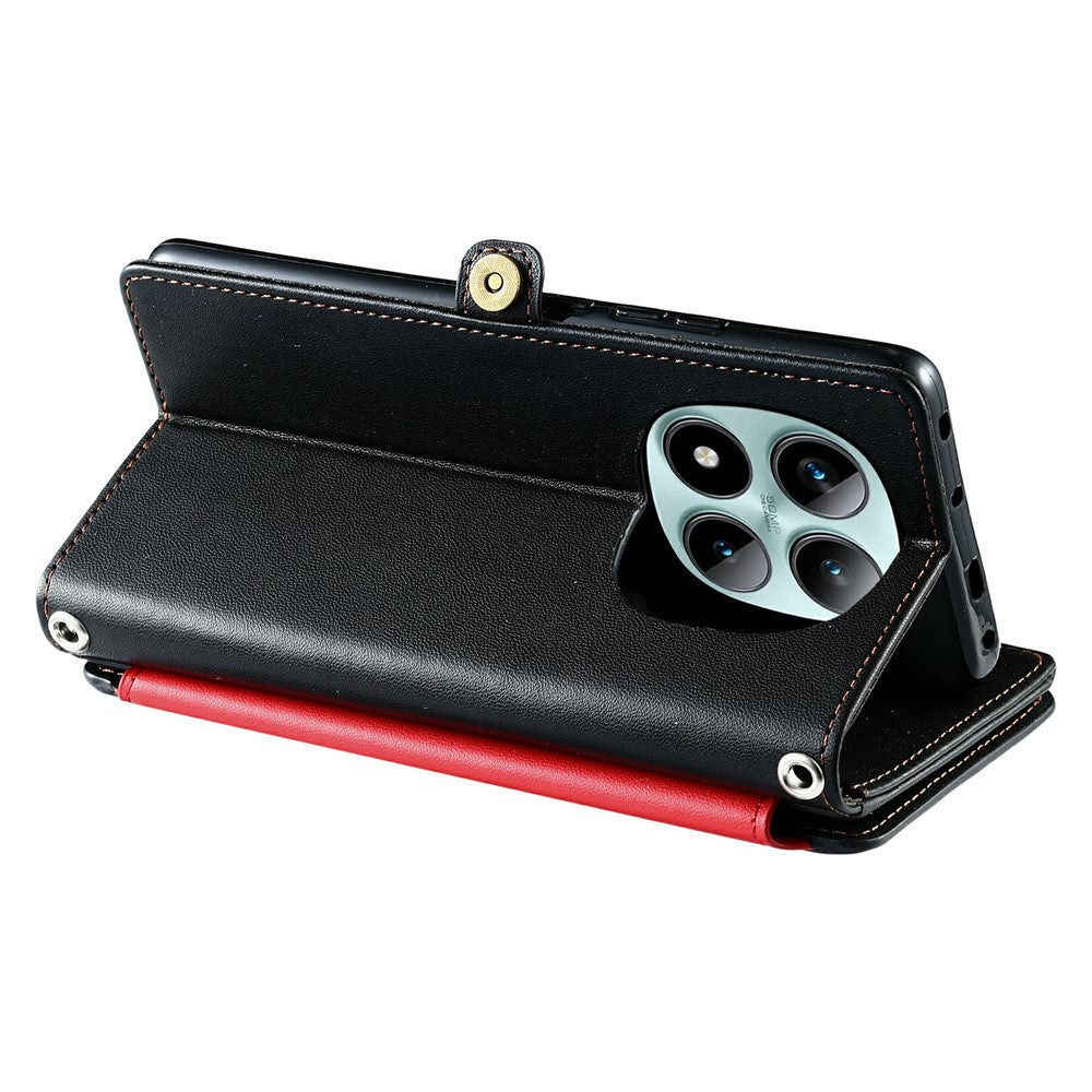For Xiaomi Poco M8 Pro 5G / Redmi Note 15 Pro+ 5G (Global) Case TPU + PU Leather Wallet Phone Cover with Wrist Strap - Black