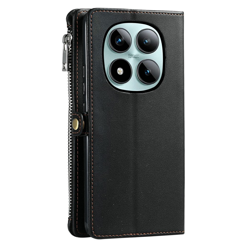 For Xiaomi Poco M8 Pro 5G / Redmi Note 15 Pro+ 5G (Global) Case TPU + PU Leather Wallet Phone Cover with Wrist Strap - Black