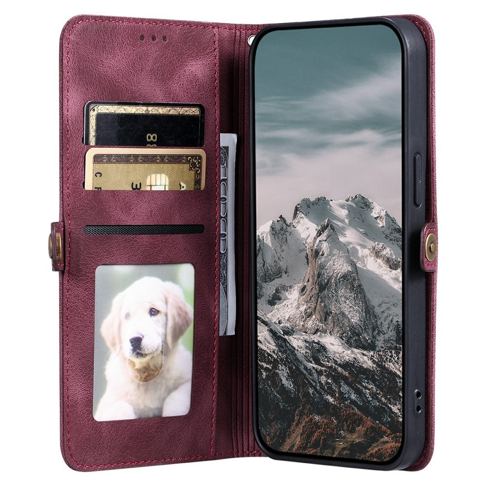 For Xiaomi Poco M8 Pro 5G / Redmi Note 15 Pro+ 5G (Global) Case Skin Feel Totem Imprinted Wallet Leather Phone Cover with Hand Strap - Wine Red