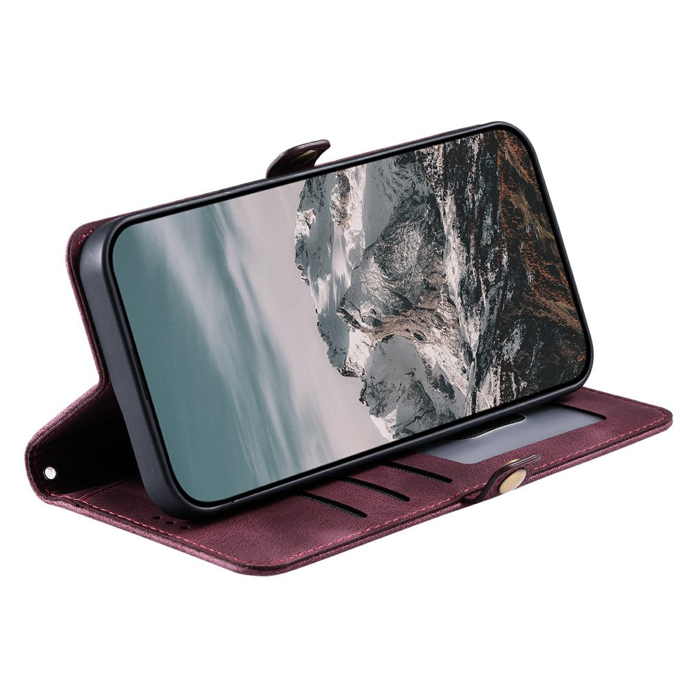 For Xiaomi Poco M8 Pro 5G / Redmi Note 15 Pro+ 5G (Global) Case Skin Feel Totem Imprinted Wallet Leather Phone Cover with Hand Strap - Wine Red