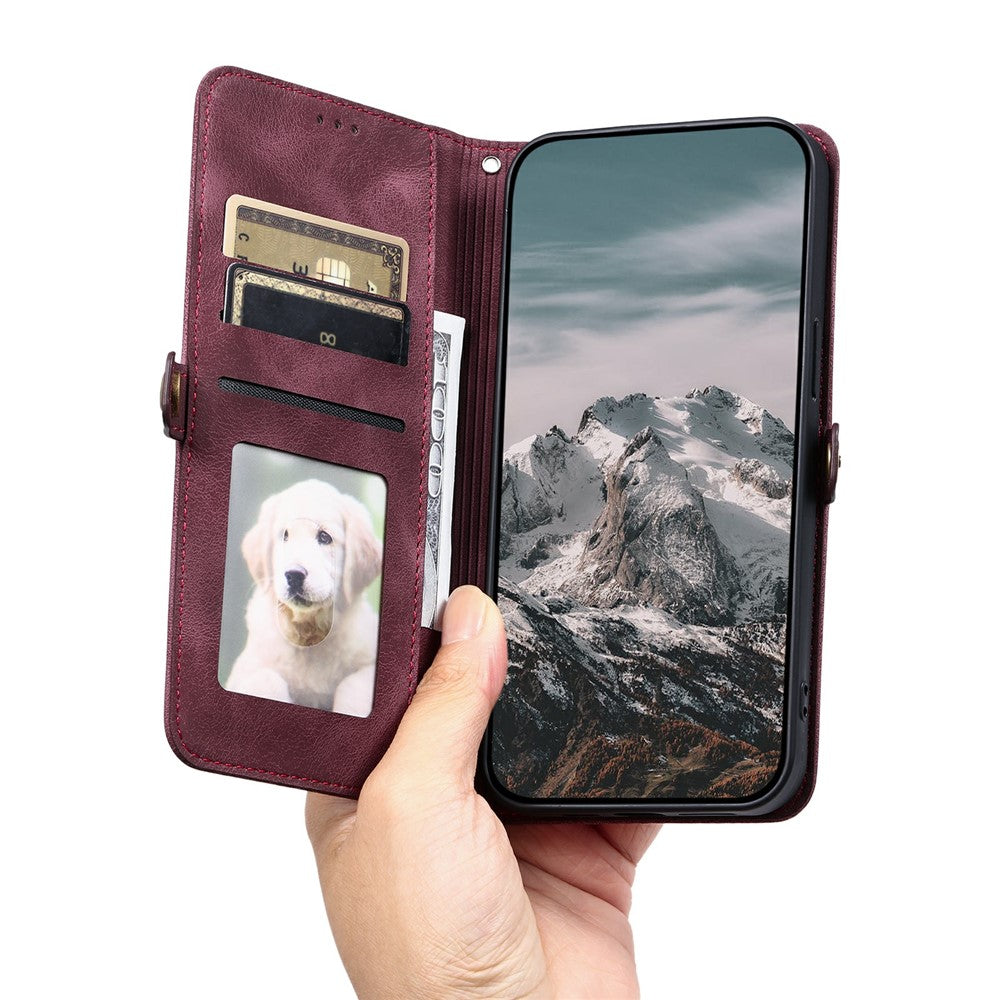 For Xiaomi Poco M8 Pro 5G / Redmi Note 15 Pro+ 5G (Global) Case Skin Feel Totem Imprinted Wallet Leather Phone Cover with Hand Strap - Wine Red
