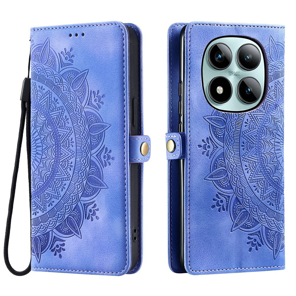 For Xiaomi Poco M8 Pro 5G / Redmi Note 15 Pro+ 5G (Global) Case Skin Feel Totem Imprinted Wallet Leather Phone Cover with Hand Strap - Purple