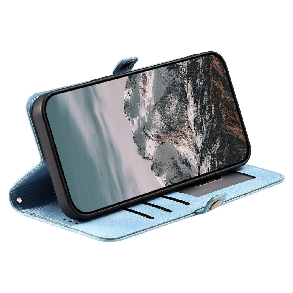 For Xiaomi Poco M8 Pro 5G / Redmi Note 15 Pro+ 5G (Global) Case Skin Feel Totem Imprinted Wallet Leather Phone Cover with Hand Strap - Lake Blue