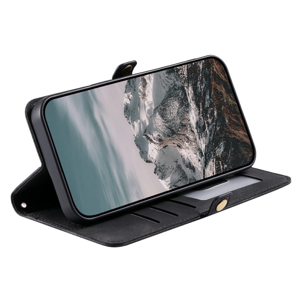 For Xiaomi Poco M8 Pro 5G / Redmi Note 15 Pro+ 5G (Global) Case Skin Feel Totem Imprinted Wallet Leather Phone Cover with Hand Strap - Black