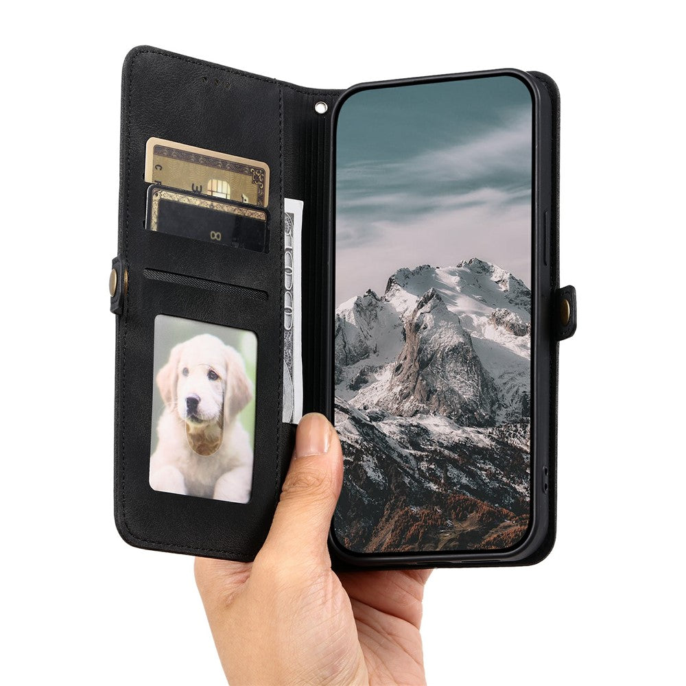 For Xiaomi Poco M8 Pro 5G / Redmi Note 15 Pro+ 5G (Global) Case Skin Feel Totem Imprinted Wallet Leather Phone Cover with Hand Strap - Black