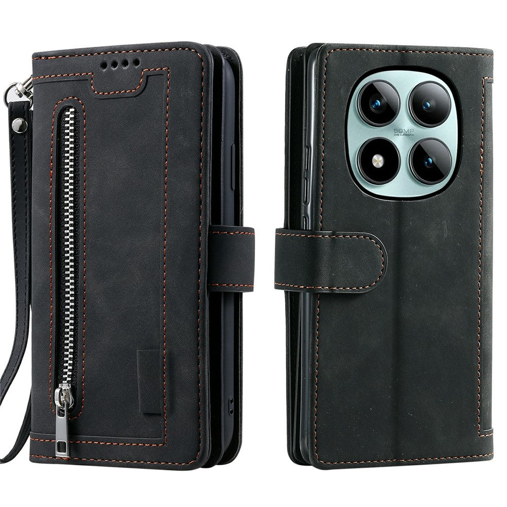 For Xiaomi Poco M8 Pro 5G / Redmi Note 15 Pro+ 5G (Global) Case 9 Card Slots Zipper Wallet PU Leather Phone Cover with Wrist Strap - Black