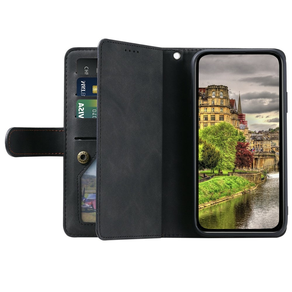 For Xiaomi Poco M8 Pro 5G / Redmi Note 15 Pro+ 5G (Global) Case 9 Card Slots Zipper Wallet PU Leather Phone Cover with Wrist Strap - Black