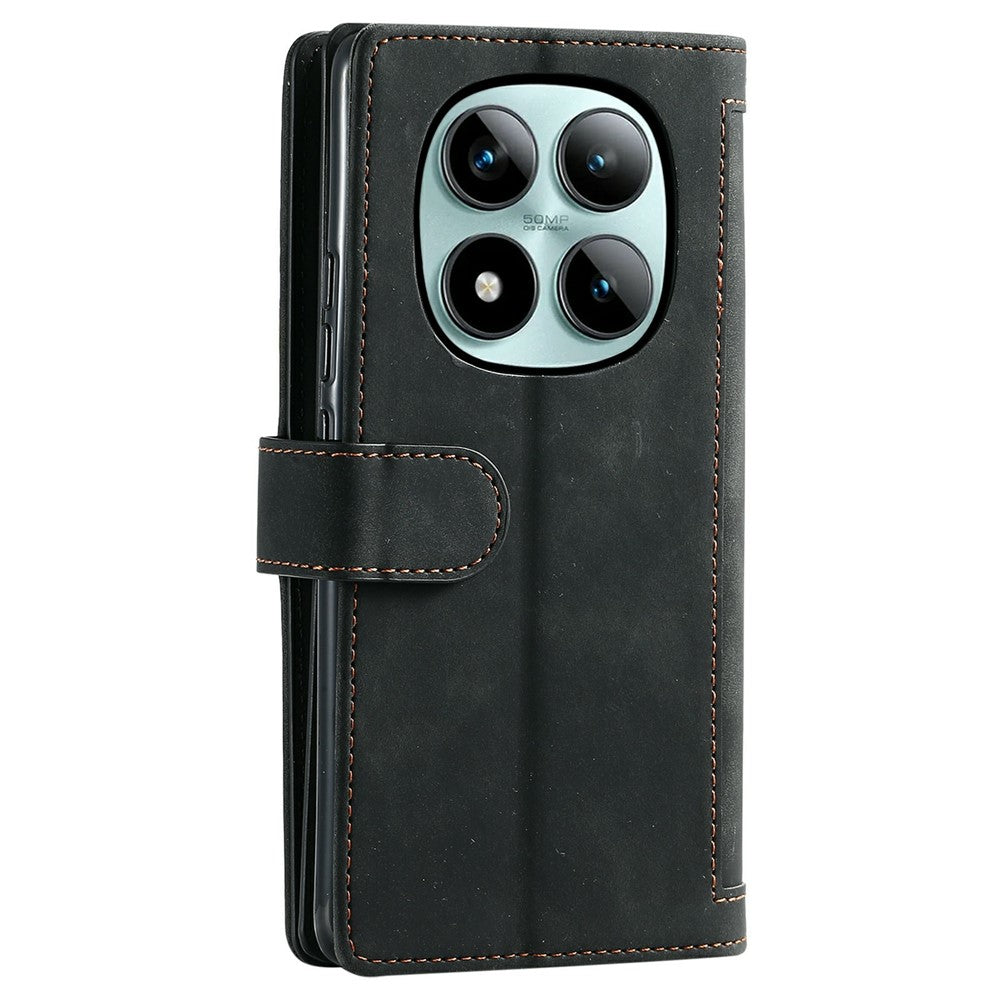 For Xiaomi Poco M8 Pro 5G / Redmi Note 15 Pro+ 5G (Global) Case 9 Card Slots Zipper Wallet PU Leather Phone Cover with Wrist Strap - Black