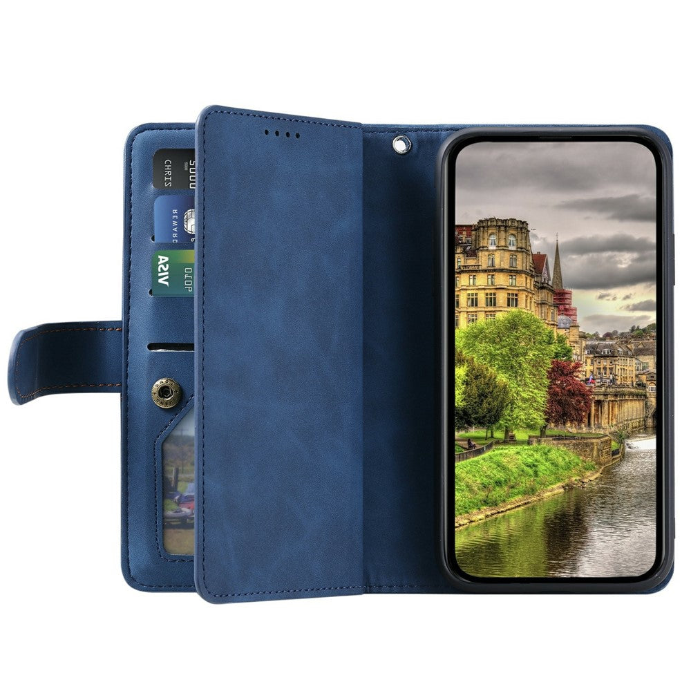 For Xiaomi Poco M8 Pro 5G / Redmi Note 15 Pro+ 5G (Global) Case 9 Card Slots Zipper Wallet PU Leather Phone Cover with Wrist Strap - Blue