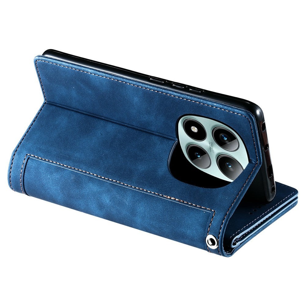 For Xiaomi Poco M8 Pro 5G / Redmi Note 15 Pro+ 5G (Global) Case 9 Card Slots Zipper Wallet PU Leather Phone Cover with Wrist Strap - Blue