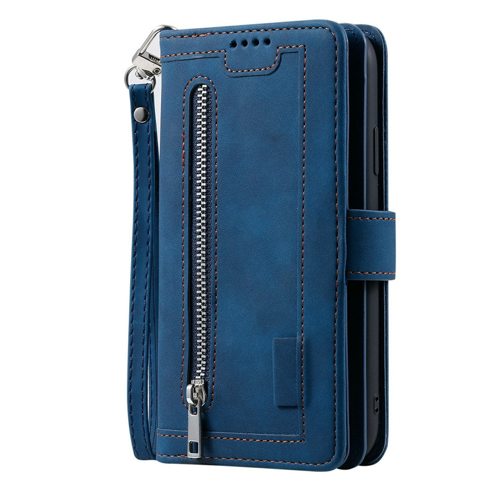 For Xiaomi Poco M8 Pro 5G / Redmi Note 15 Pro+ 5G (Global) Case 9 Card Slots Zipper Wallet PU Leather Phone Cover with Wrist Strap - Blue