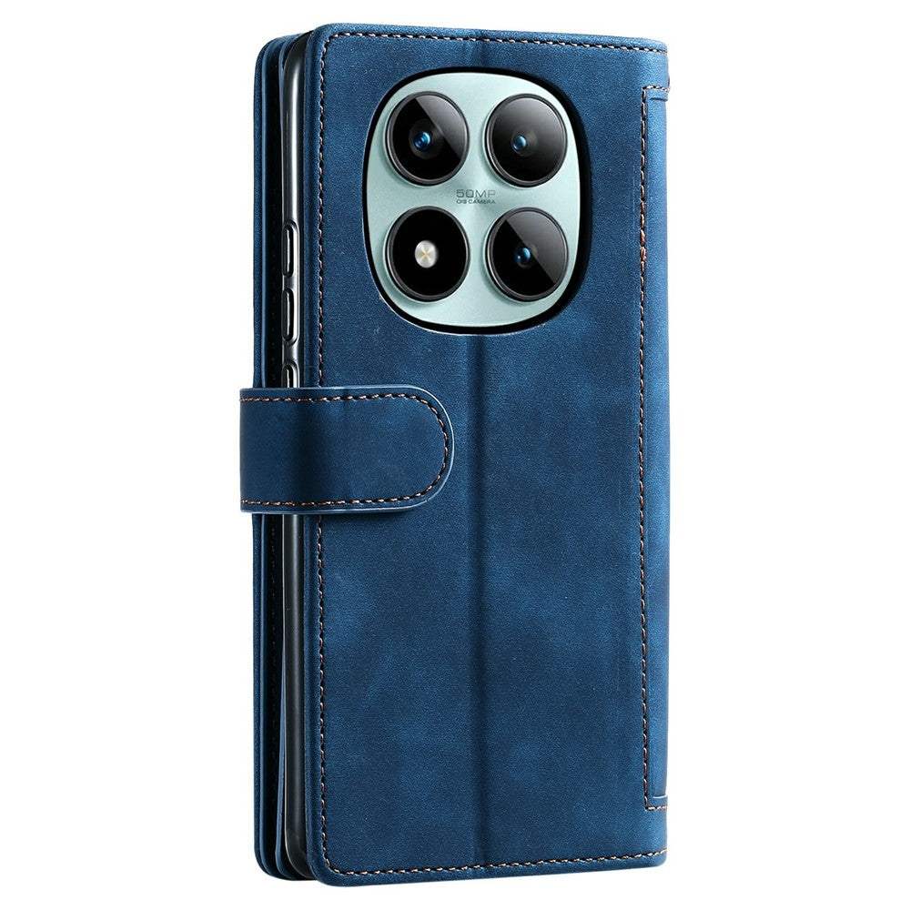 For Xiaomi Poco M8 Pro 5G / Redmi Note 15 Pro+ 5G (Global) Case 9 Card Slots Zipper Wallet PU Leather Phone Cover with Wrist Strap - Blue