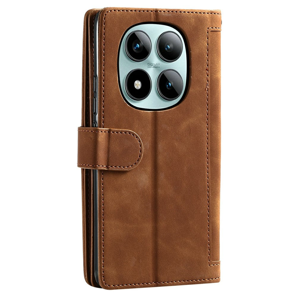For Xiaomi Poco M8 Pro 5G / Redmi Note 15 Pro+ 5G (Global) Case 9 Card Slots Zipper Wallet PU Leather Phone Cover with Wrist Strap - Brown